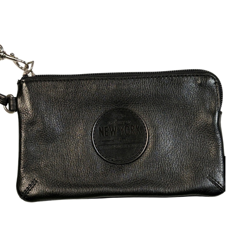 Hudson & Kings New York Empire State Black Pebbled Leather Wristlet Clutch